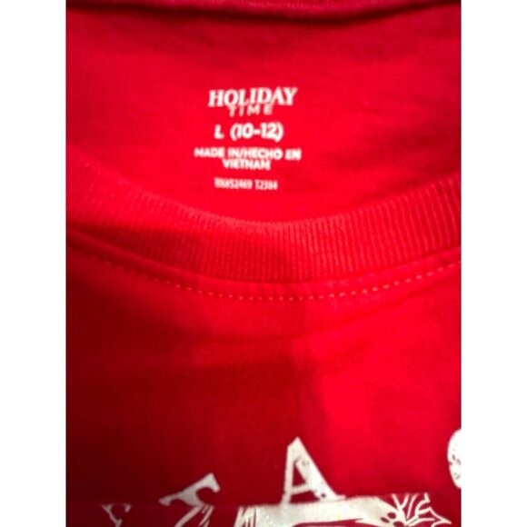Holiday Time Girls Christmas T-Shirt Long Sleeve Red/White Size L 10-12 - Picture 3 of 6